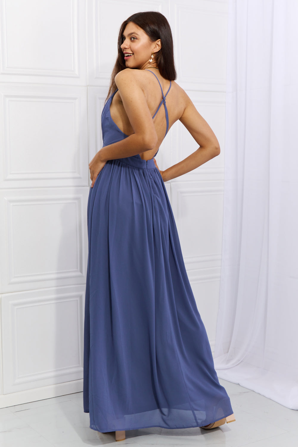 Ontheland Captivating Muse Open Crossback Maxi Dress