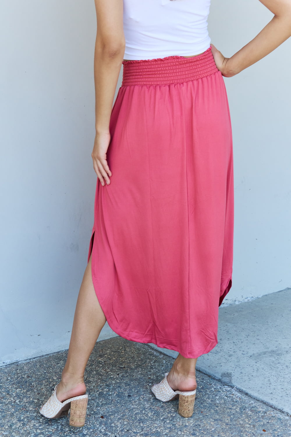 Doublju Comfort Princess Full Size High Waist Scoop Hem Maxi Skirt in Hot Pink