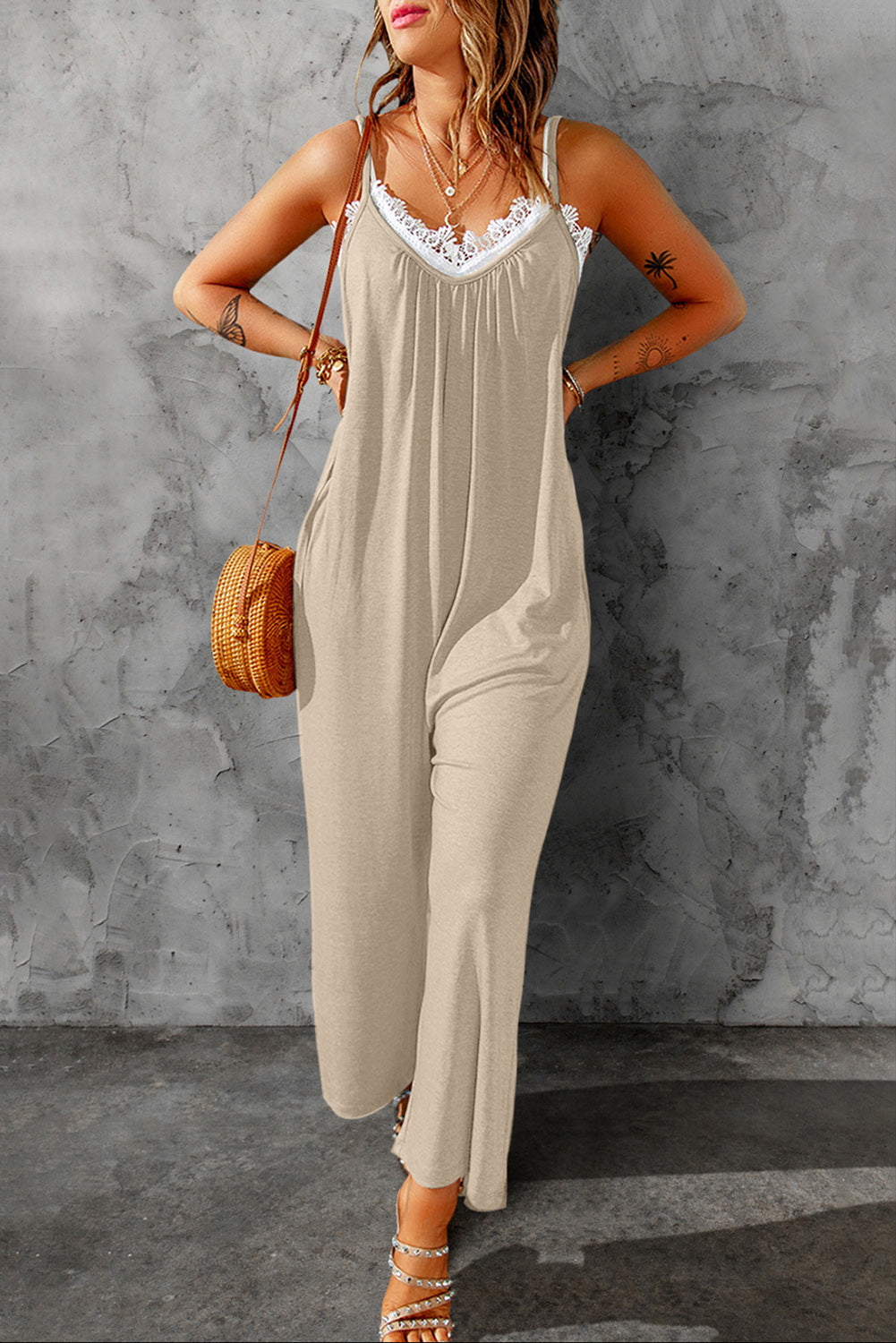 Spaghetti Strap Wide Leg Jumpsuit